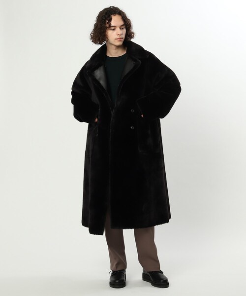 tk.TAKEO KIKUCHI（ティーケータケオキクチ）の「◆シンセティックレザー×ファー リバーシブルコート（チェスターコート・メンズ・ブラック・88）」の5枚目の写真
