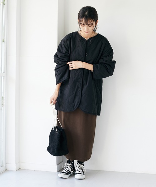 CRAFT STANDARD BOUTIQUE(クラフトスタンダードブティック)の「【CASHPAD】ノーカラー中綿キルトブルゾン *◇(ノーカラージャケット・レディース・ブラック/カーキ/ブラウン・FREE)」の2枚目の写真