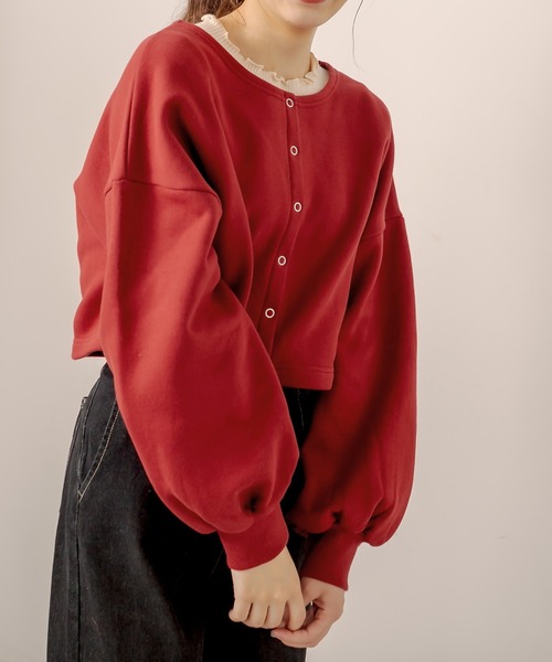 OLIVE des OLIVE（オリーブデオリーブ）の「２way着まわし、もちもち肌触り。裏起毛ダブルフロントトップス（カーディガン/ボレロ・レディース・ライトグレー/ブラック/ブラウン/レッド/グリーン・FREE）」の5枚目の写真