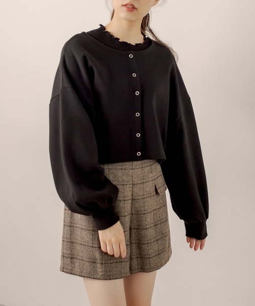 OLIVE des OLIVE（オリーブデオリーブ）の「２way着まわし、もちもち肌触り。裏起毛ダブルフロントトップス（カーディガン/ボレロ・レディース・ライトグレー/ブラック/ブラウン/レッド/グリーン・FREE）」の10枚目の写真