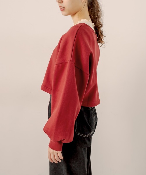 OLIVE des OLIVE（オリーブデオリーブ）の「２way着まわし、もちもち肌触り。裏起毛ダブルフロントトップス（カーディガン/ボレロ・レディース・ライトグレー/ブラック/ブラウン/レッド/グリーン・FREE）」の9枚目の写真