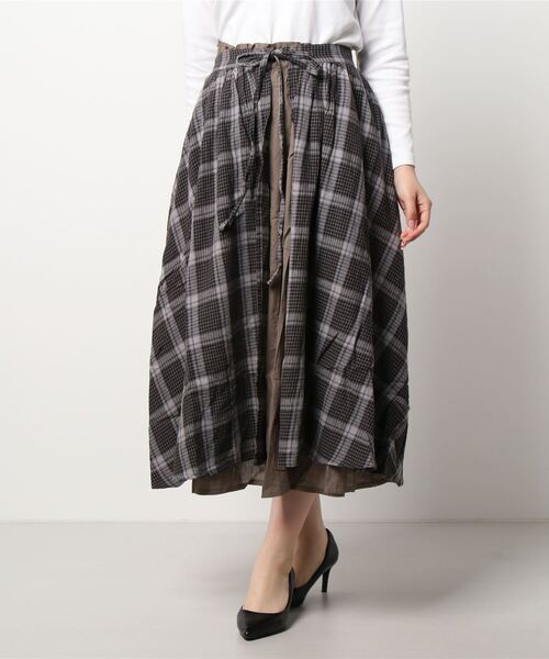 Samansa Mos2(サマンサ モスモス)の「チェックギャザースカート(スカート・レディース・カーキ/チャコール/ボルドー・フリ-)」の7枚目の写真