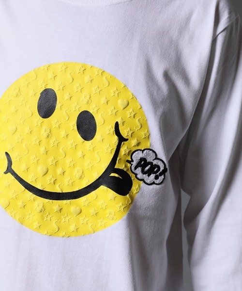 STUD MUFFIN（スタッドマフィン）の「mlt3639-5.6ozコットン天竺  スマイリーフォーム＆サガラパッチ LS Tシャツ（Tシャツ/カットソー・メンズ・ホワイト/ブラック・2/3/4）」の6枚目の写真
