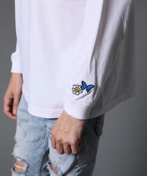 STUD MUFFIN（スタッドマフィン）の「mlt3639-5.6ozコットン天竺  スマイリーフォーム＆サガラパッチ LS Tシャツ（Tシャツ/カットソー・メンズ・ホワイト/ブラック・2/3/4）」の7枚目の写真