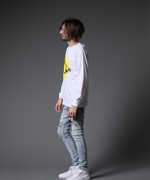 STUD MUFFIN（スタッドマフィン）の「mlt3639-5.6ozコットン天竺  スマイリーフォーム＆サガラパッチ LS Tシャツ（Tシャツ/カットソー・メンズ・ホワイト/ブラック・2/3/4）」の10枚目の写真