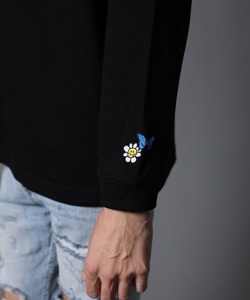 STUD MUFFIN（スタッドマフィン）の「mlt3639-5.6ozコットン天竺  スマイリーフォーム＆サガラパッチ LS Tシャツ（Tシャツ/カットソー・メンズ・ホワイト/ブラック・2/3/4）」の15枚目の写真