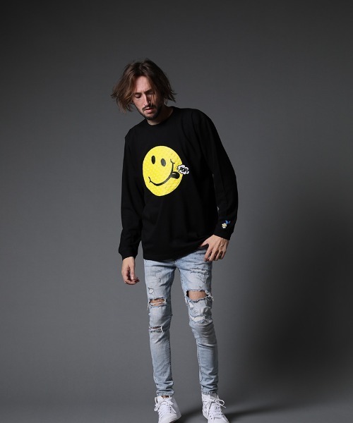 STUD MUFFIN（スタッドマフィン）の「mlt3639-5.6ozコットン天竺  スマイリーフォーム＆サガラパッチ LS Tシャツ（Tシャツ/カットソー・メンズ・ホワイト/ブラック・2/3/4）」の17枚目の写真
