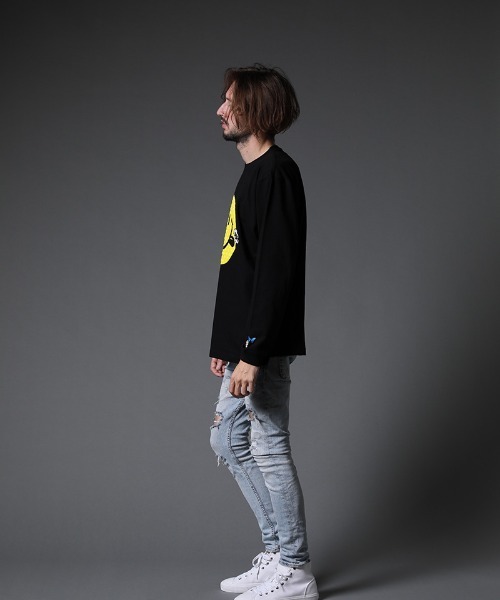 STUD MUFFIN（スタッドマフィン）の「mlt3639-5.6ozコットン天竺  スマイリーフォーム＆サガラパッチ LS Tシャツ（Tシャツ/カットソー・メンズ・ホワイト/ブラック・2/3/4）」の18枚目の写真