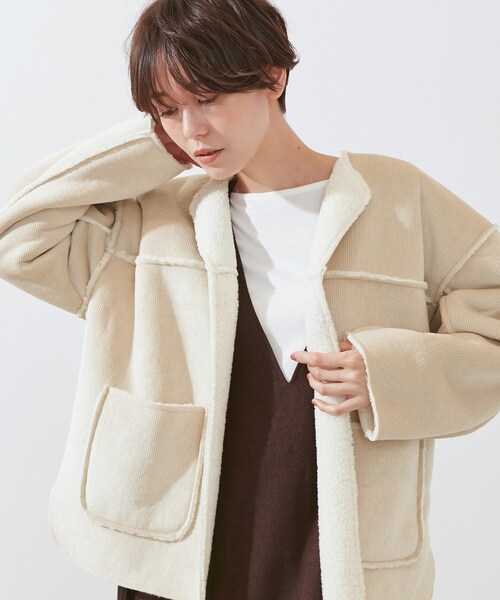 SHOO・LA・RUE（シューラルー）の「◆カットコール裏ボアブルゾン（ブルゾン・レディース・ブラウン系その他/ナチュラル・00）」の2枚目の写真