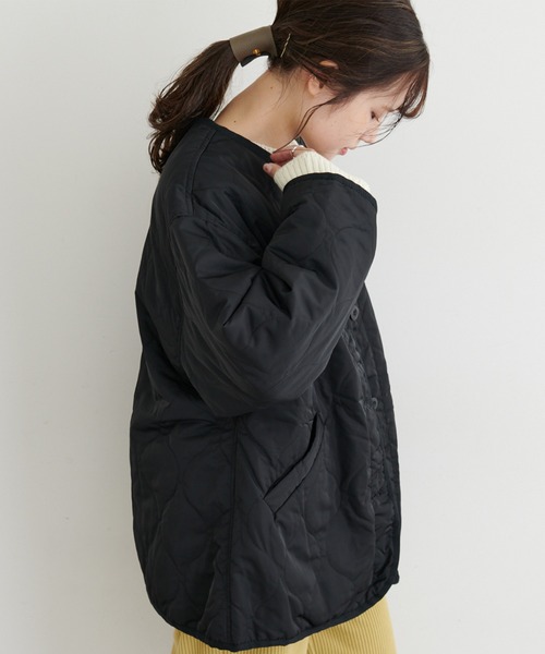 PUAL CE CIN（ピュアルセシン）の「波キルトノーカラージャケット（ノーカラージャケット・レディース・ブラック/カーキブラウン/ライトカーキ・FREE）」の8枚目の写真