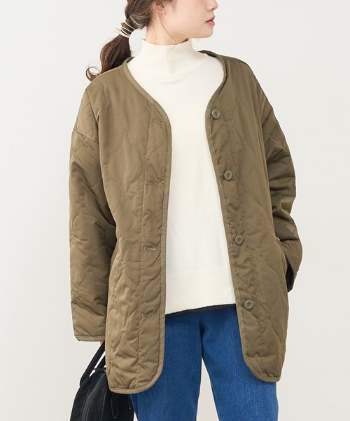 PUAL CE CIN（ピュアルセシン）の「波キルトノーカラージャケット（ノーカラージャケット・レディース・ブラック/カーキブラウン/ライトカーキ・FREE）」の4枚目の写真