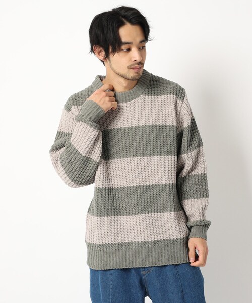 BASECONTROL(ベースコントロール)の「◆ポリエステル モールヤーン 畦編み クルーネックニット(ニット/セーター・メンズ・ライトグリーン系/サックスブルー/グレー系その他/キャメル/グレー/ライトグリーン・03/02/04)」の4枚目の写真