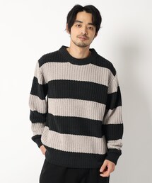 BASECONTROL | ◆ポリエステル モールヤーン 畦編み クルーネックニット(ニット/セーター)