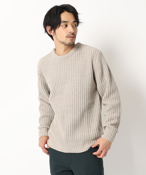 BASECONTROL(ベースコントロール)の「◆ポリエステル モールヤーン 畦編み クルーネックニット(ニット/セーター・メンズ・ライトグリーン系/サックスブルー/グレー系その他/キャメル/グレー/ライトグリーン・03/02/04)」の2枚目の写真