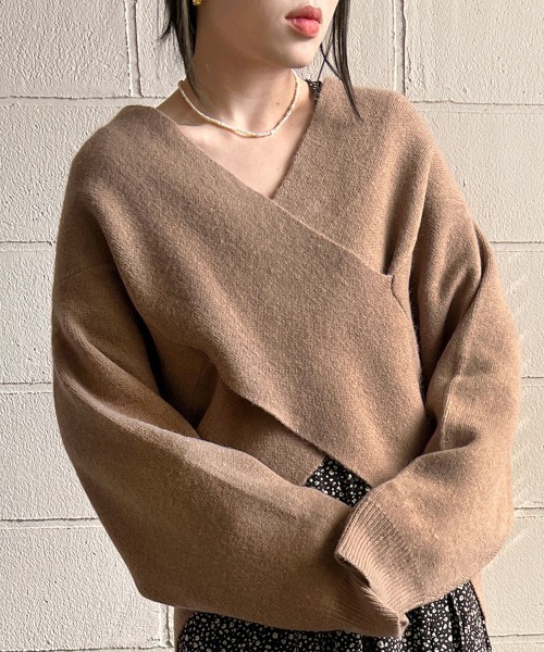 Bab(バブ)の「クロス2WAYニットカーディガン(カーディガン/ボレロ・レディース・ピンク/アイボリー/モカ・M)」の14枚目の写真