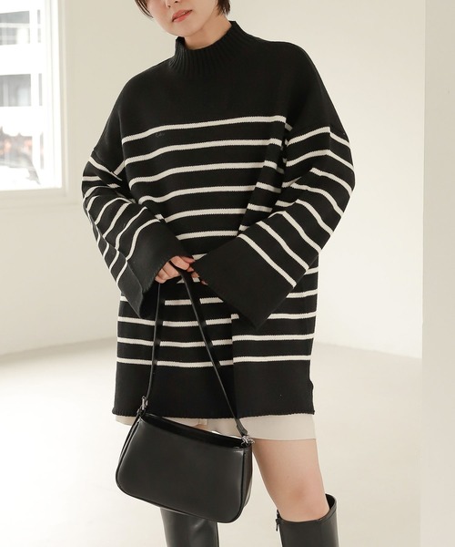 Heather（ヘザー）の「ハイネックボーダーチュニックニット  264778（ニット/セーター・レディース・ホワイト系その他/ブラック系その他/グリーン系その他・FREE）」の3枚目の写真