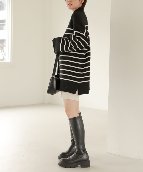 Heather（ヘザー）の「ハイネックボーダーチュニックニット  264778（ニット/セーター・レディース・ホワイト系その他/ブラック系その他/グリーン系その他・FREE）」の5枚目の写真