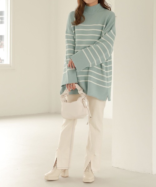 Heather（ヘザー）の「ハイネックボーダーチュニックニット  264778（ニット/セーター・レディース・ホワイト系その他/ブラック系その他/グリーン系その他・FREE）」の16枚目の写真