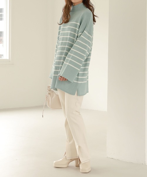 Heather（ヘザー）の「ハイネックボーダーチュニックニット  264778（ニット/セーター・レディース・ホワイト系その他/ブラック系その他/グリーン系その他・FREE）」の9枚目の写真