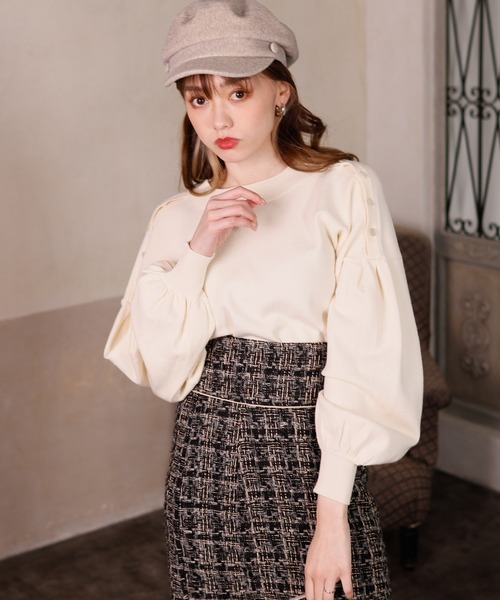 LIPSERVICE（リップサービス）の「ショルダーボタン2wayニットトップス（ニット/セーター・レディース・ホワイト/パープル/グリーン/ピンクベージュ/ブラック・FREE）」の13枚目の写真