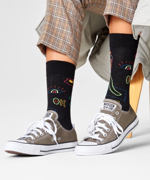 Happy Socks(ハッピーソックス)の「Happy Socks Good Times クルーソックス 10211056(ソックス/靴下・レディース・ホワイト/ブラック・M/L)」の3枚目の写真