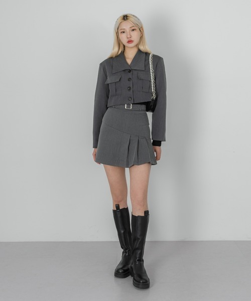 FOLLOWIN（フォロウィン）の「ベルトセット半プリーツミニスカート（スカート・レディース・ブラック/グレー・LARGE/MEDIUM/SMALL）」の20枚目の写真