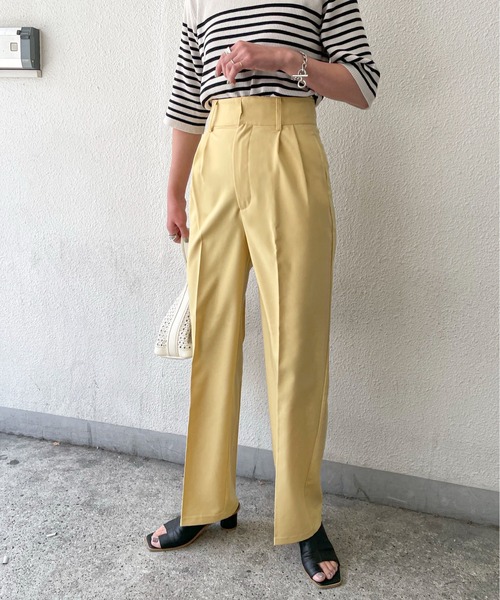 feepur（フェピュール）の「センタープレスワイドベルトカラーパンツ（スラックス・レディース・ブラック/グレー/グリーン系その他/ピンクベージュ/イエロー/アイボリー・MEDIUM/SMALL）」の5枚目の写真