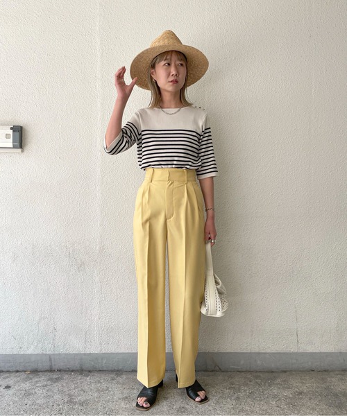 feepur（フェピュール）の「センタープレスワイドベルトカラーパンツ（スラックス・レディース・ブラック/グレー/グリーン系その他/ピンクベージュ/イエロー/アイボリー・MEDIUM/SMALL）」の7枚目の写真