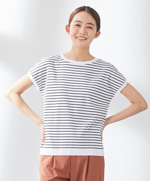 J.PRESS Ladies(J.プレス レディス)の「フライスボーダー カットソー(Tシャツ/カットソー・レディース・ベージュ系1/ネイビー系1/ホワイト系1・SMALL)」の1枚目の写真