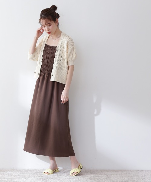 N.（N. Natural Beauty Basic）（エヌエヌナチュラルビューティーベーシック）の「◆前後２ｗａｙシャーリングキャミワンピース（ワンピース・レディース・ブラック/ブラウン/イエロー・MEDIUM）」の7枚目の写真