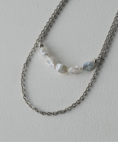 shiki tokyo（シキトウキョウ）の「Double Chain Pearl Neckless / ダブルチェーンパールネックレス（ネックレス・メンズ・シルバー・FREE）」の3枚目の写真