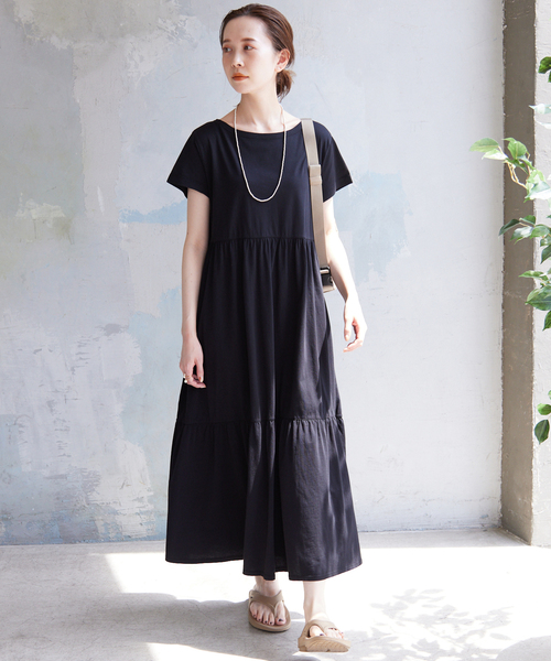 SLOBE IENA(スローブイエナ)の「ハイツイスト天竺ティアードワンピース(ワンピース・レディース・グリーン/ブルー系その他/ブラック/ブラウン・FREE)」の5枚目の写真