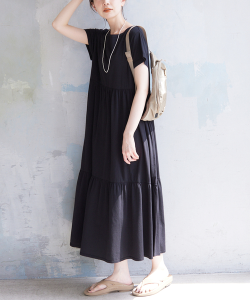 SLOBE IENA(スローブイエナ)の「ハイツイスト天竺ティアードワンピース(ワンピース・レディース・グリーン/ブルー系その他/ブラック/ブラウン・FREE)」の7枚目の写真