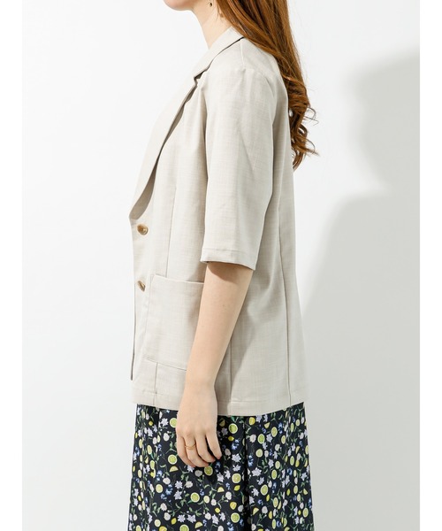 Te chichi TERRASSE（テチチテラス）の「半袖テーラードジャケット（セットアップ可）（テーラードジャケット・レディース・ブラック/ベージュ/キャメル・ﾌﾘ-）」の7枚目の写真