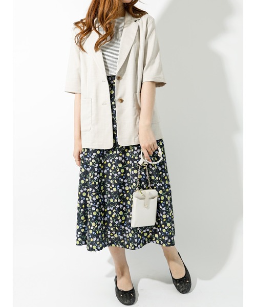 Te chichi TERRASSE（テチチテラス）の「半袖テーラードジャケット（セットアップ可）（テーラードジャケット・レディース・ブラック/ベージュ/キャメル・ﾌﾘ-）」の9枚目の写真