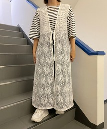 JUGLANS | ☆ 一枚で今っぽコーデ完成。コード花レースロングジレ T1357(ベスト)