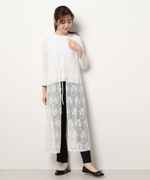 ＪＵＧＬＡＮＳ（ユグランス）の「☆ 一枚で今っぽコーデ完成。コード花レースロングジレ　T1357（ベスト・レディース・ホワイト/ブラック・FREE）」の12枚目の写真