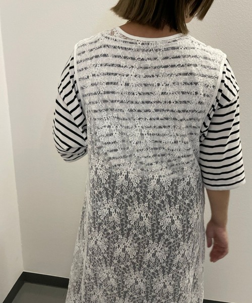 ＪＵＧＬＡＮＳ（ユグランス）の「☆ 一枚で今っぽコーデ完成。コード花レースロングジレ　T1357（ベスト・レディース・ホワイト/ブラック・FREE）」の13枚目の写真