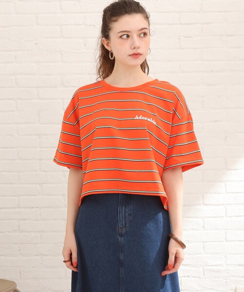 Cutie Blonde（キューティーブロンド）の「◆【S-L】ボーダー刺繍Tシャツ（Tシャツ/カットソー・レディース・ホワイト系5/オレンジ系その他4/ブルー系2・01/02/03）」の18枚目の写真