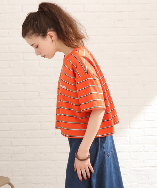 Cutie Blonde（キューティーブロンド）の「◆【S-L】ボーダー刺繍Tシャツ（Tシャツ/カットソー・レディース・ホワイト系5/オレンジ系その他4/ブルー系2・01/02/03）」の19枚目の写真