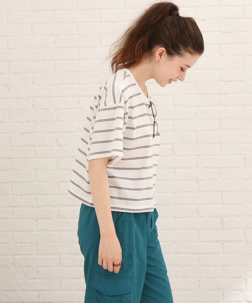 Cutie Blonde（キューティーブロンド）の「◆【S-L】ボーダー刺繍Tシャツ（Tシャツ/カットソー・レディース・ホワイト系5/オレンジ系その他4/ブルー系2・01/02/03）」の6枚目の写真