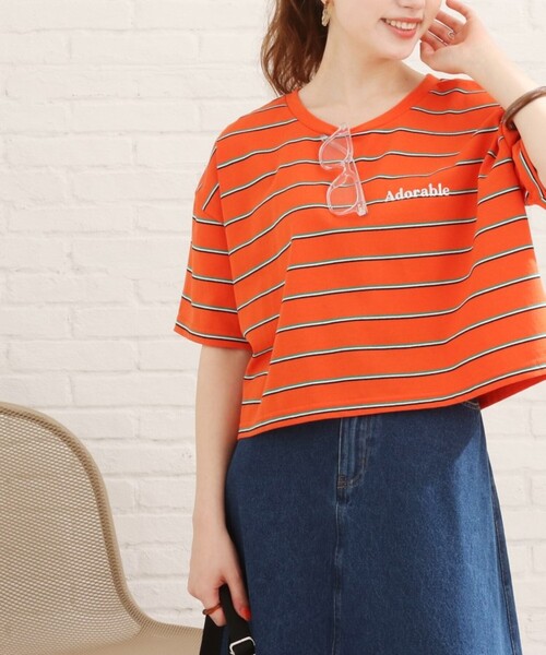 Cutie Blonde（キューティーブロンド）の「◆【S-L】ボーダー刺繍Tシャツ（Tシャツ/カットソー・レディース・ホワイト系5/オレンジ系その他4/ブルー系2・01/02/03）」の13枚目の写真