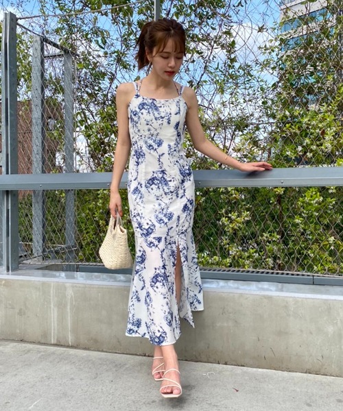 シャネル　マーメイドドレス　ワンピース JUNOAH ワンピース パワショルVネックマーメイドワンピース「高身長