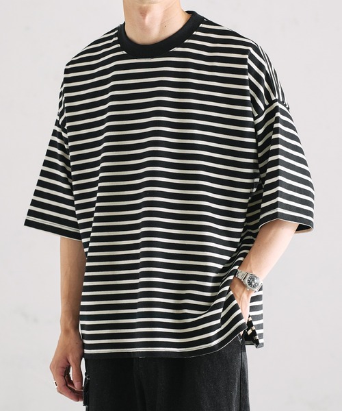 epnok（エプノック）の「ベーシックルーズボーダーTee（Tシャツ/カットソー・メンズ・ブラック/オフホワイト/グリーン・SMALL/MEDIUM/LARGE）」の3枚目の写真