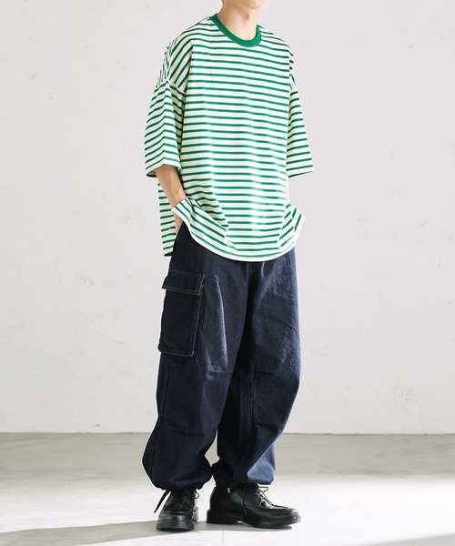 epnok（エプノック）の「ベーシックルーズボーダーTee（Tシャツ/カットソー・メンズ・ブラック/オフホワイト/グリーン・SMALL/MEDIUM/LARGE）」の9枚目の写真