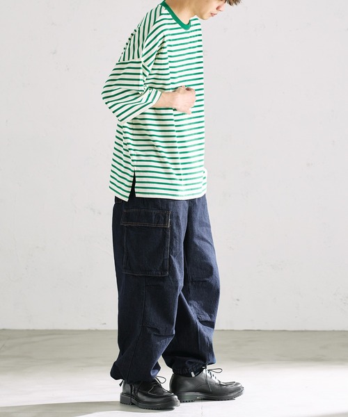 epnok（エプノック）の「ベーシックルーズボーダーTee（Tシャツ/カットソー・メンズ・ブラック/オフホワイト/グリーン・SMALL/MEDIUM/LARGE）」の14枚目の写真