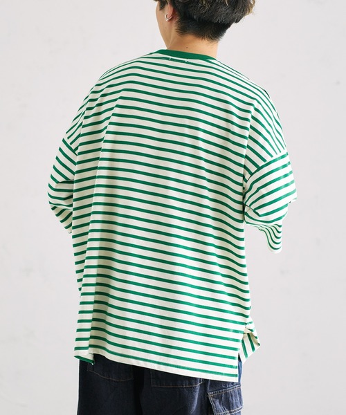 epnok（エプノック）の「ベーシックルーズボーダーTee（Tシャツ/カットソー・メンズ・ブラック/オフホワイト/グリーン・SMALL/MEDIUM/LARGE）」の5枚目の写真
