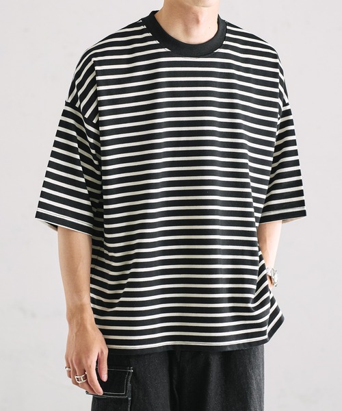 epnok（エプノック）の「ベーシックルーズボーダーTee（Tシャツ/カットソー・メンズ・ブラック/オフホワイト/グリーン・SMALL/MEDIUM/LARGE）」の10枚目の写真