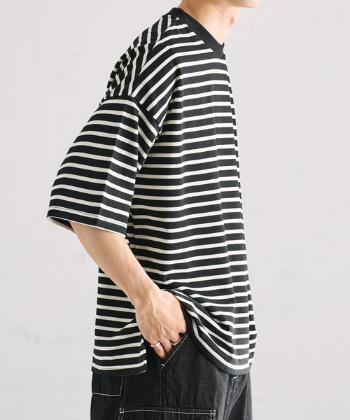 epnok（エプノック）の「ベーシックルーズボーダーTee（Tシャツ/カットソー・メンズ・ブラック/オフホワイト/グリーン・SMALL/MEDIUM/LARGE）」の15枚目の写真