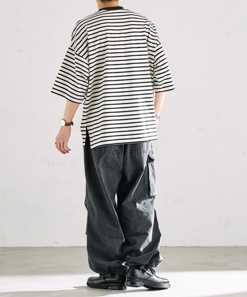 epnok（エプノック）の「ベーシックルーズボーダーTee（Tシャツ/カットソー・メンズ・ブラック/オフホワイト/グリーン・SMALL/MEDIUM/LARGE）」の17枚目の写真